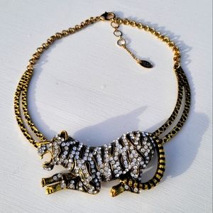 Amrita Singh Gold Tone Crystal Jeweled Tiger Runway Bib Statement Necklace Large